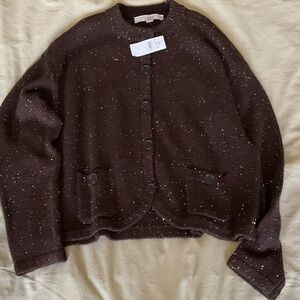 LOFT chocolate brown cardigan w/ gold speckles size S